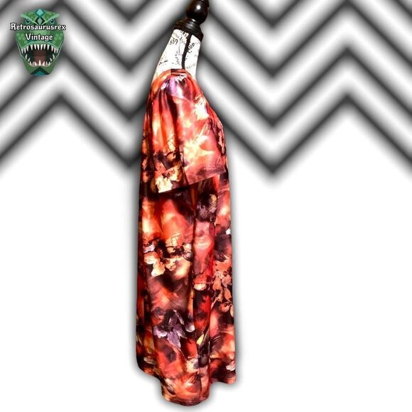 Vintage Hippie Burnt Orange Hawaiian Floral Anthony Richards Caftan Dress, large - Picture 2 of 7